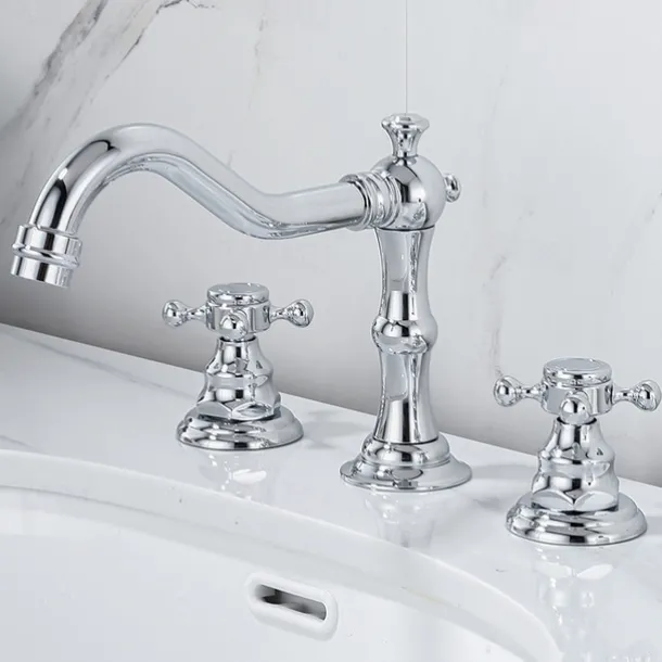 Antique Copper Bathroom Sink Faucet,Widespread Black Widespread Two Handles Three Holes Bath Taps with Hot and Cold Switch