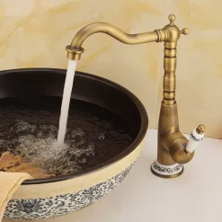 Antique Copper Kitchen Faucet,Golden/Black Single Handle One Hole Electroplated Standard Spout Centerset Antique Design Kitchen Taps with Hot and Cold Water Switch