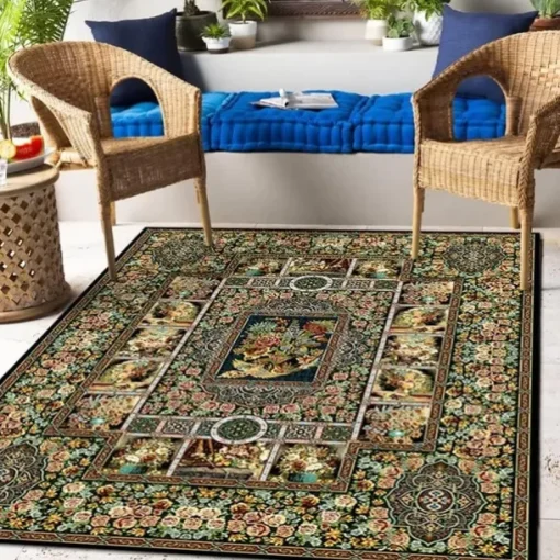 Area Rug Carpet Exotic Ethnic Style Floor Mat American Persian Multicolored Flowers in Retro Style Living Room Hotel Homestay Home Bedroom Full Carpet