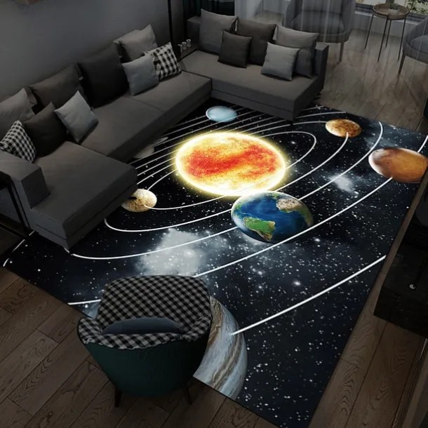 Area Rug Educational Outer Space Universe Planet Floor Rugs Living Room Home Decor, Carpets Area Mats for Kids Boys Girls Bedroom