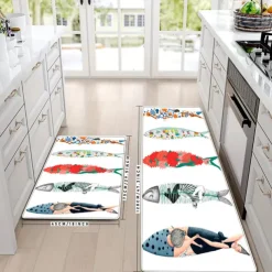 Area Rug Kitchen Rug Mat Non-Slip Oil Proof Floor Mat Livingroom Rug Indoor Outdoor Mat Bedroom Decor Bathroom Mat Entrance Rug Door Mat Summer Fishes