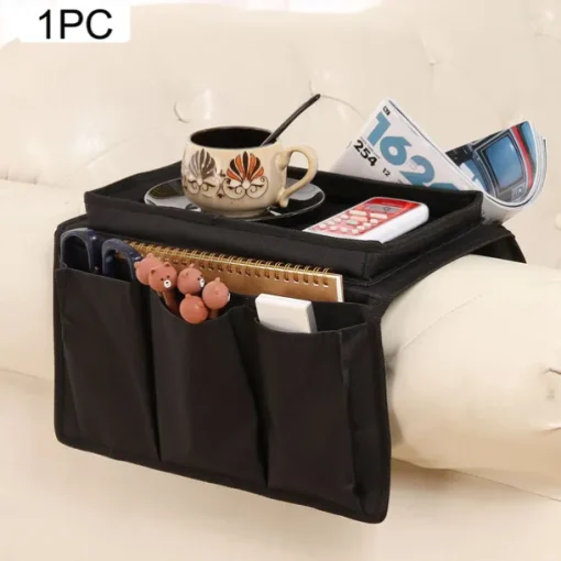 Armrest Organizer with Cup Holder, Tray, and Remote Control Holder for Recliner Sofa Armrests - Fits Couch Armrests, Chair Arms, Bedside - Storage Pouch for Phone, Tablet, Books, Magazines, Drink Holder