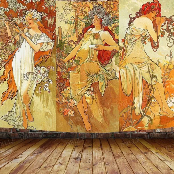 Art Nouveau Lady Hanging Tapestry Victoria Wall Art Decor Photograph Backdrop Blanket Curtain Home Bedroom Living Room Decoration