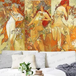 Art Nouveau Lady Hanging Tapestry Victoria Wall Art Decor Photograph Backdrop Blanket Curtain Home Bedroom Living Room Decoration