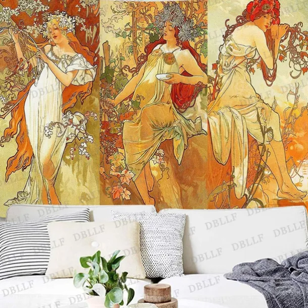 Art Nouveau Lady Hanging Tapestry Victoria Wall Art Decor Photograph Backdrop Blanket Curtain Home Bedroom Living Room Decoration