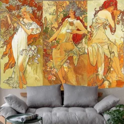 Art Nouveau Lady Hanging Tapestry Victoria Wall Art Decor Photograph Backdrop Blanket Curtain Home Bedroom Living Room Decoration
