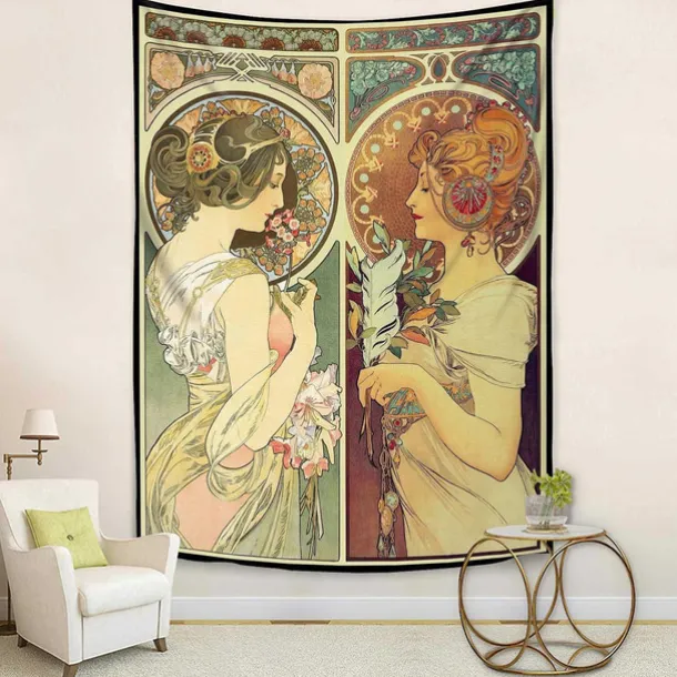 Art Nouveau Lady Hanging Tapestry Victoria Wall Art Decor Photograph Backdrop Blanket Curtain Home Bedroom Living Room Decoration