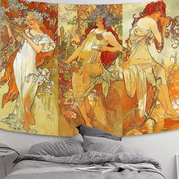 Art Nouveau Lady Hanging Tapestry Victoria Wall Art Decor Photograph Backdrop Blanket Curtain Home Bedroom Living Room Decoration