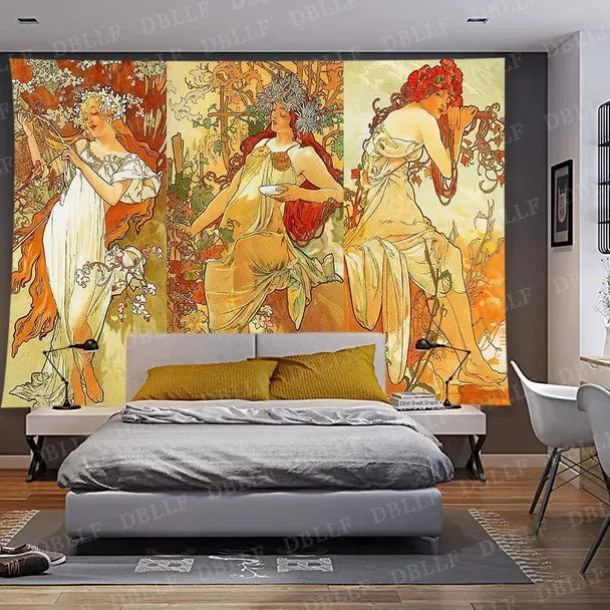 Art Nouveau Lady Hanging Tapestry Victoria Wall Art Decor Photograph Backdrop Blanket Curtain Home Bedroom Living Room Decoration