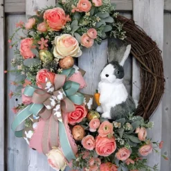 Artificial Easter Wreath Rabbit Wreath with Pastel Eggs and Mixed Twigs Spring Wreath for Front Door Bunny Wreath for Easter Decorations