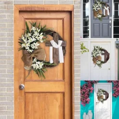 Artificial Easter Wreath, Easter Decoration, Cross Wreath, Decoration for Hanging Door Wreath, Cross Easter Wreath for Hanging as Spring Decoration