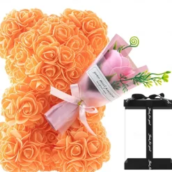 Artificial Rose Bear Flower Arrangement Mother's Day Gift- Foam Roses with Container for Mother's Day, Anniversary, Wedding, Birthday