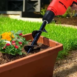 Auger Drill Bit Garden Spiral Hole Drill,Easy Planter Bulb & Bedding Plant Augers -Earth Auger Bit Post Or Umbrella Hole Digger For 3/8