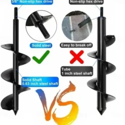 Auger Drill Bit Garden Spiral Hole Drill,Easy Planter Bulb & Bedding Plant Augers -Earth Auger Bit Post Or Umbrella Hole Digger For 3/8