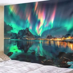 Aurora Northern Lights Hanging Tapestry Wall Art Large Tapestry Mural Decor Photograph Backdrop Blanket Curtain Home Bedroom Living Room Decoration