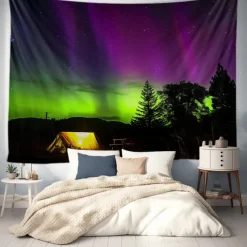 Aurora Northern Lights Hanging Tapestry Wall Art Large Tapestry Mural Decor Photograph Backdrop Blanket Curtain Home Bedroom Living Room Decoration