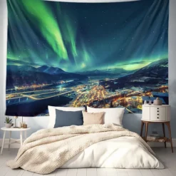 Aurora Northern Lights Hanging Tapestry Wall Art Large Tapestry Mural Decor Photograph Backdrop Blanket Curtain Home Bedroom Living Room Decoration