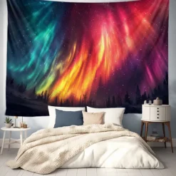 Aurora Northern Lights Hanging Tapestry Wall Art Large Tapestry Mural Decor Photograph Backdrop Blanket Curtain Home Bedroom Living Room Decoration