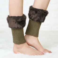 Autumn and Winter Short Style Cuffed Plush Insulation Socks and Boots Cover for Women's Knitted Wool Leg Protectors