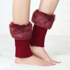 Autumn and Winter Short Style Cuffed Plush Insulation Socks and Boots Cover for Women's Knitted Wool Leg Protectors