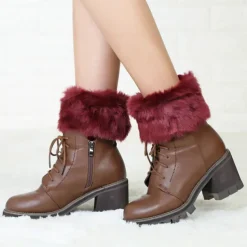 Autumn and Winter Short Style Cuffed Plush Insulation Socks and Boots Cover for Women's Knitted Wool Leg Protectors