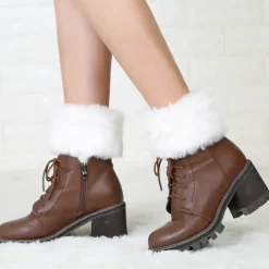 Autumn and Winter Short Style Cuffed Plush Insulation Socks and Boots Cover for Women's Knitted Wool Leg Protectors
