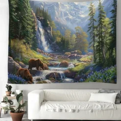 Autumn Deer Forest Hanging Tapestry Wall Art Large Tapestry Mural Decor Photograph Backdrop Blanket Curtain Home Bedroom Living Room Decoration