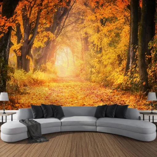 Autumn Forest Scenery Tapestry Wall Art Large Tapestry Wall Decoration Photography Background Blanket Curtain Home Bedroom Living Room Decoration