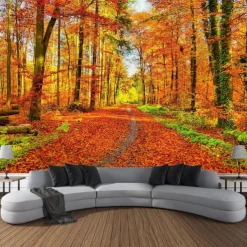 Autumn Forest Scenery Tapestry Wall Art Large Tapestry Wall Decoration Photography Background Blanket Curtain Home Bedroom Living Room Decoration