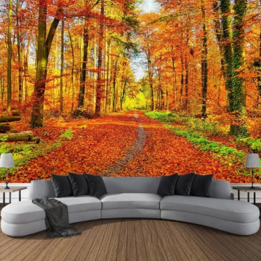 Autumn Forest Scenery Tapestry Wall Art Large Tapestry Wall Decoration Photography Background Blanket Curtain Home Bedroom Living Room Decoration