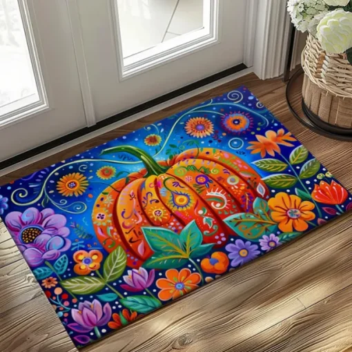 Autumn Pumpkin Folk Art Doormat Kitchen Mat Floor Mat Non-Slip Area Rug Oil Proof Rug Indoor Outdoor Mat Bedroom Decor Bathroom Mat Entrance Rug