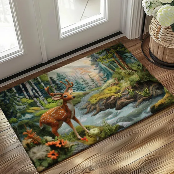 Autumn Quilt Forest Deer Doormat Kitchen Mat Floor Mat Non-Slip Area Rug Oil Proof Rug Indoor Outdoor Mat Bedroom Decor Bathroom Mat Entrance Rug