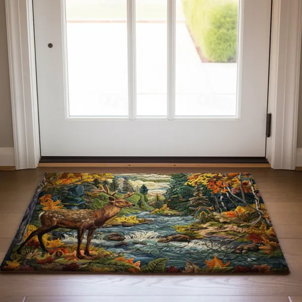 Autumn Quilt Forest Deer Doormat Kitchen Mat Floor Mat Non-Slip Area Rug Oil Proof Rug Indoor Outdoor Mat Bedroom Decor Bathroom Mat Entrance Rug