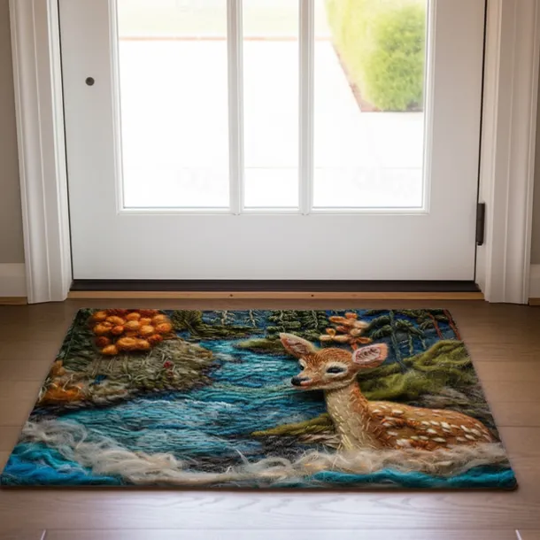 Autumn Quilt Forest Deer Doormat Kitchen Mat Floor Mat Non-Slip Area Rug Oil Proof Rug Indoor Outdoor Mat Bedroom Decor Bathroom Mat Entrance Rug