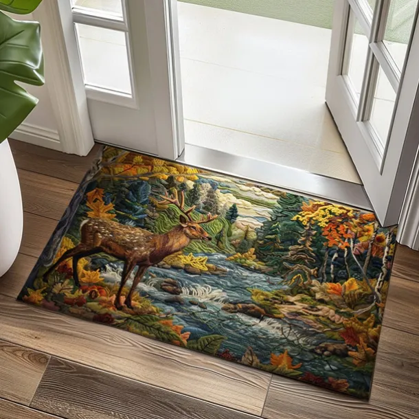 Autumn Quilt Forest Deer Doormat Kitchen Mat Floor Mat Non-Slip Area Rug Oil Proof Rug Indoor Outdoor Mat Bedroom Decor Bathroom Mat Entrance Rug
