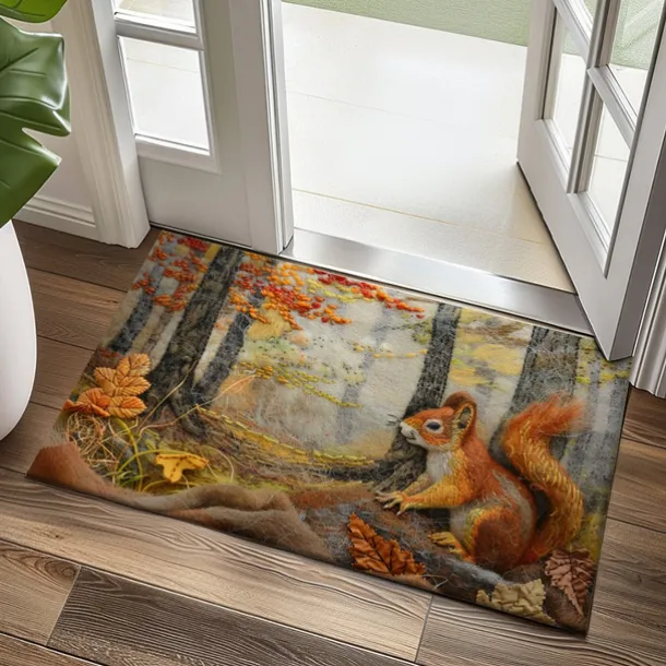 Autumn Quilt Forest Squirrel Doormat Kitchen Mat Floor Mat Non-Slip Area Rug Oil Proof Rug Indoor Outdoor Mat Bedroom Decor Bathroom Mat Entrance Rug