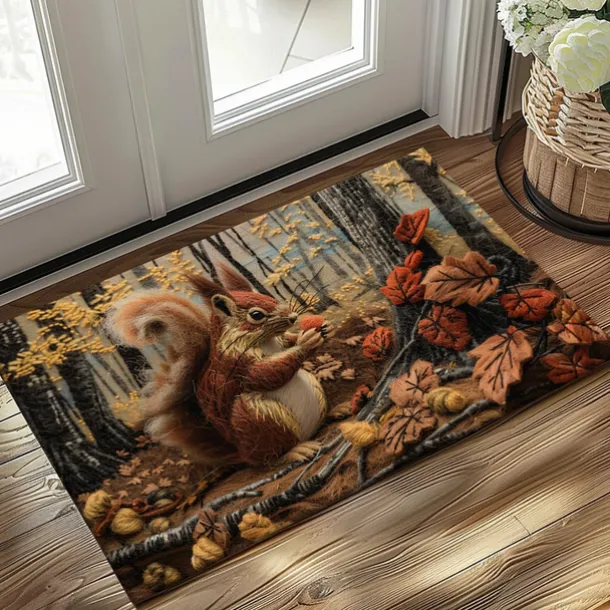 Autumn Quilt Forest Squirrel Doormat Kitchen Mat Floor Mat Non-Slip Area Rug Oil Proof Rug Indoor Outdoor Mat Bedroom Decor Bathroom Mat Entrance Rug