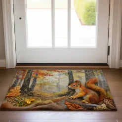 Autumn Quilt Forest Squirrel Doormat Kitchen Mat Floor Mat Non-Slip Area Rug Oil Proof Rug Indoor Outdoor Mat Bedroom Decor Bathroom Mat Entrance Rug