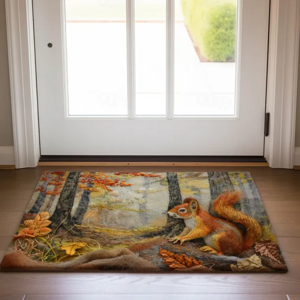 Autumn Quilt Forest Squirrel Doormat Kitchen Mat Floor Mat Non-Slip Area Rug Oil Proof Rug Indoor Outdoor Mat Bedroom Decor Bathroom Mat Entrance Rug