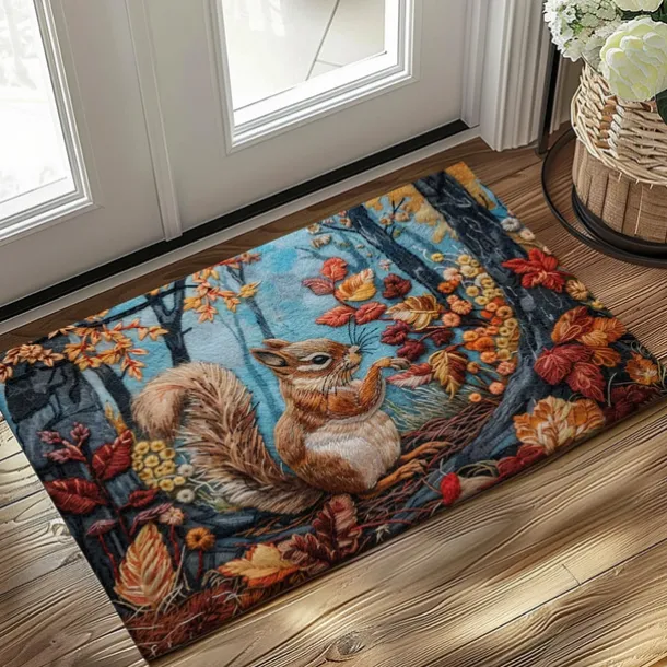Autumn Quilt Forest Squirrel Doormat Kitchen Mat Floor Mat Non-Slip Area Rug Oil Proof Rug Indoor Outdoor Mat Bedroom Decor Bathroom Mat Entrance Rug