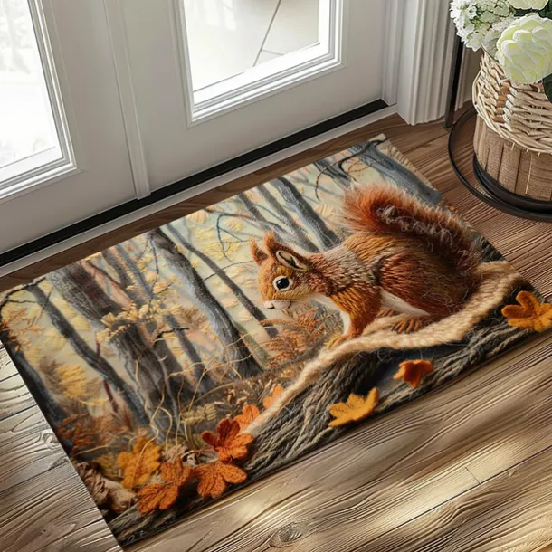 Autumn Quilt Forest Squirrel Doormat Kitchen Mat Floor Mat Non-Slip Area Rug Oil Proof Rug Indoor Outdoor Mat Bedroom Decor Bathroom Mat Entrance Rug