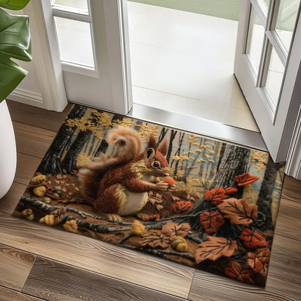 Autumn Quilt Forest Squirrel Doormat Kitchen Mat Floor Mat Non-Slip Area Rug Oil Proof Rug Indoor Outdoor Mat Bedroom Decor Bathroom Mat Entrance Rug