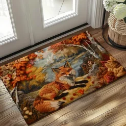 Autumn Quilt Fox Doormat Kitchen Mat Floor Mat Non-Slip Area Rug Oil Proof Rug Indoor Outdoor Mat Bedroom Decor Bathroom Mat Entrance Rug