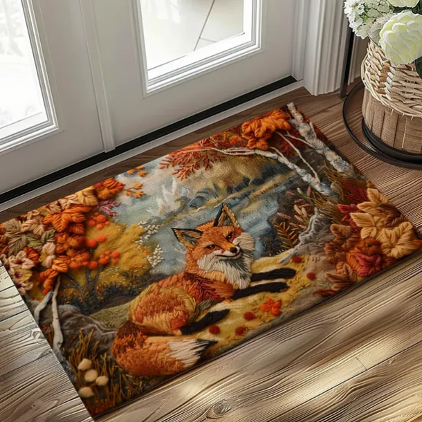 Autumn Quilt Fox Doormat Kitchen Mat Floor Mat Non-Slip Area Rug Oil Proof Rug Indoor Outdoor Mat Bedroom Decor Bathroom Mat Entrance Rug