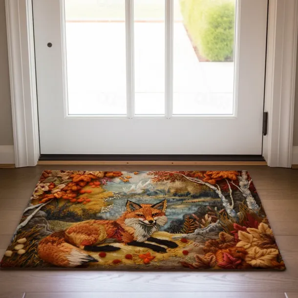 Autumn Quilt Fox Doormat Kitchen Mat Floor Mat Non-Slip Area Rug Oil Proof Rug Indoor Outdoor Mat Bedroom Decor Bathroom Mat Entrance Rug