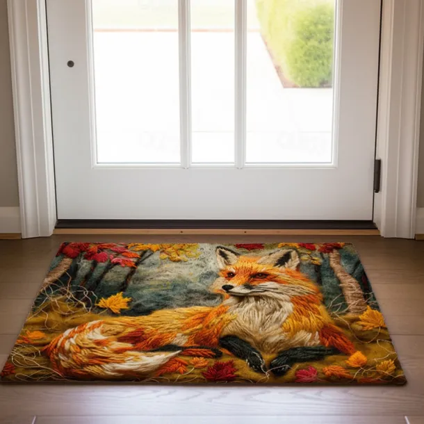 Autumn Quilt Fox Doormat Kitchen Mat Floor Mat Non-Slip Area Rug Oil Proof Rug Indoor Outdoor Mat Bedroom Decor Bathroom Mat Entrance Rug