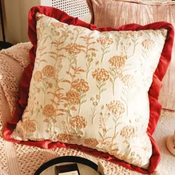 Autumn Winter Red Textured Decorative Toss Pillows Cover 1PC Exotic Soft Square Couch Cushion Case Pillowcase for Bedroom Livingroom Sofa Chair