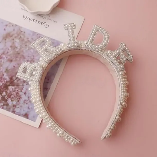Bachelorette Party Bride Pearl Hair Hoop, Bride Tiara, Wedding Hair Accessories for Bridal Shower, Engagement, Hen Party, Bride to Be Gift
