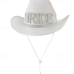 Bachelorette Party Bride's Rhinestone-Embellished White Western Cowboy Hat for Bachelorette Parties