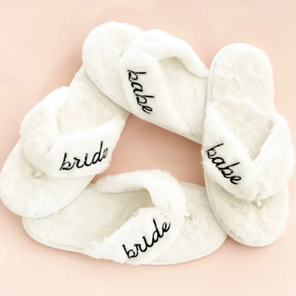 Bachelorette Party Fuzzy Flip-Flops for Bride and Bridesmaids - Ideal for Hotel Stay, Travel, Home Use, Bachelorette Parties, and Weddings